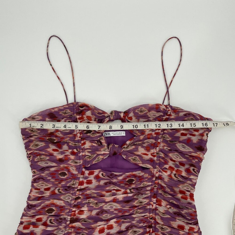 Zara Multicolor Purple Ruched Cutout Metallic Mini Dress Womens Size Small Party - Picture 6 of 7